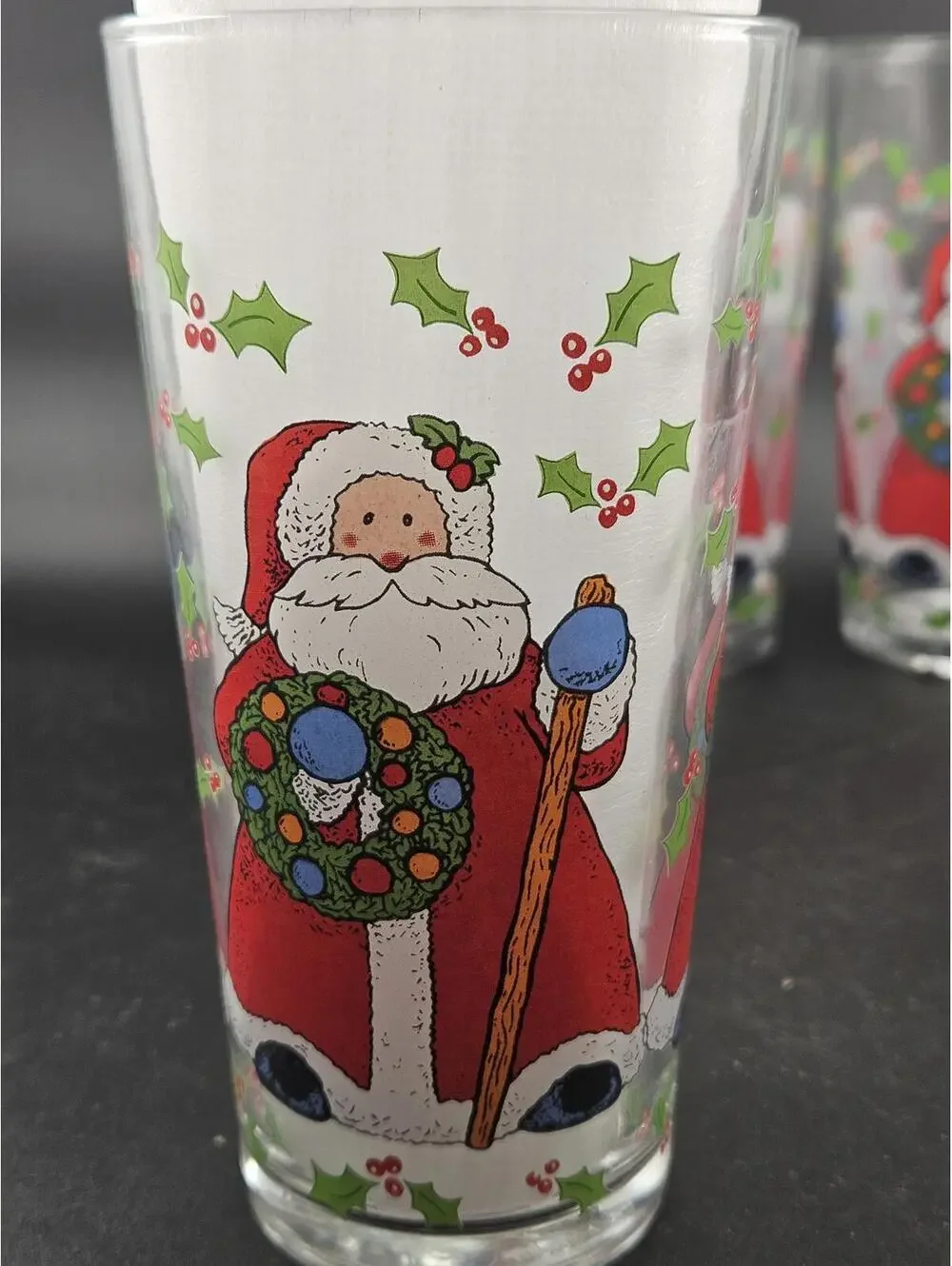 Vintage Christmas Santa Claus Tumblers Set of 6 KIG Glass Indonesia